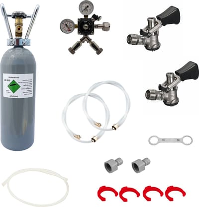 Accessoirepakket voor biertap Kontakt 2-kraans - met 2x Fustkoppeling Type D en 2 kg CO2-fles