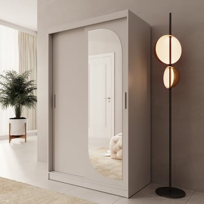 Meubella - Lava - Kledingkast 2 schuifdeuren - Beige - 120x62x200 cm