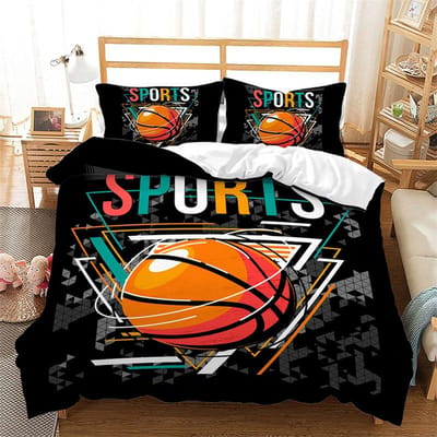Jongens Basketbal Dekbedovertrek 3D Bal Patroon Sport Thema Beddengoed Set Queen Microfiber Voetbal Competitief Spel Dekbedovertrek EU single(135x200cm)