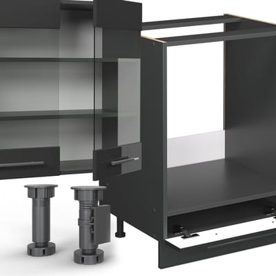 Vicco Hoekkeuken Fame-Line, Antraciet Hoogglans/Antraciet, 347 x 257 cm, WB Antraciet