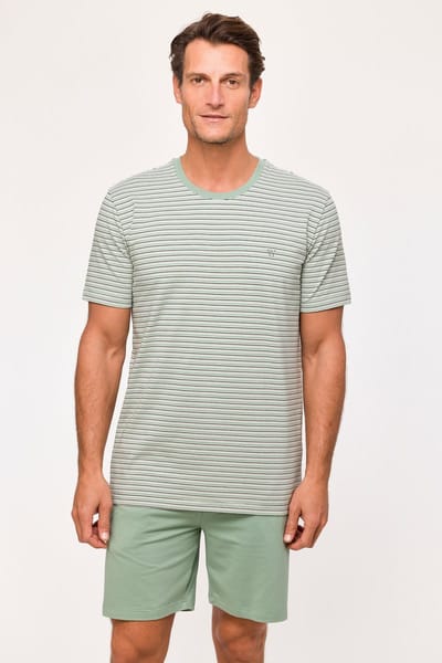 Woody Jongens-Heren Pyjama khaki-grijze streep - maat 152/12J