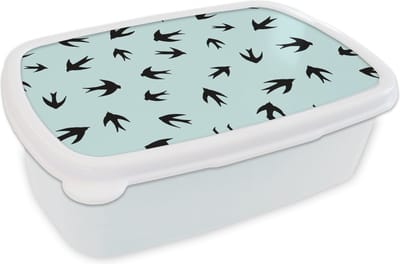 Broodtrommel Wit - Lunchbox - Brooddoos - Zwaluwen - Vliegen - Patronen - 18x12x6 cm - Volwassenen
