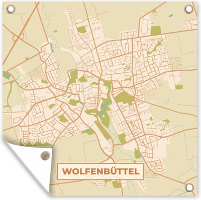 Tuin poster Kaart - Wolfenbüttel - Vintage - Stadskaart - Plattegrond - 200x200 cm - Tuindoek