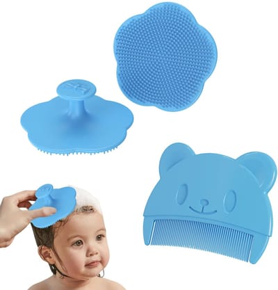 Allecto - Babyschurfkam - Melkkorfkam - Zachte siliconen oplossing - Blauw - Babyborstel - Perfect voor pasgeborenen - Geschikt voor ouders