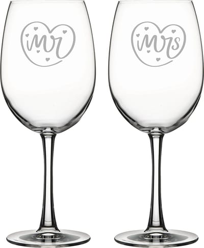 Gegraveerde set rode wijnglazen 46cl Mr. In hartje - Mrs. In hartje