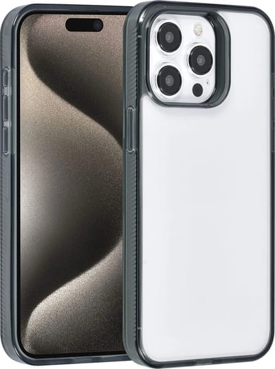Multimedia & Accessoires Beschermende TPU Back Cover Case Hoesje geschikt voor Apple iPhone 15 Pro Max - Siliconen met Harde Plastic Randen - Donkergrijze Randen