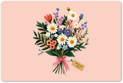Placemats 45x30 cm - Placemat kunststof - 1 stuk - Margrieten - Boeket - Strikje - Roze - Borden onderleggers - Decoratie voor op tafel - Keuken tafeldecoratie accessoires - Vinyl onderlegger - Tafelversiering