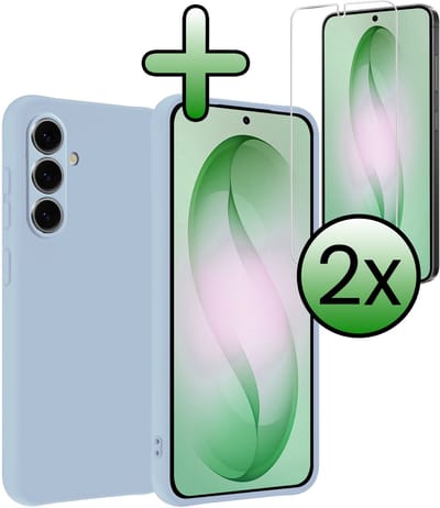 Hoesje Met 2x Screenprotector - Geschikt voor Samsung Galaxy S26 - Sterk & Shockproof - Back Cover - Siliconen Case - Telefoon Hoes - Lichtblauw