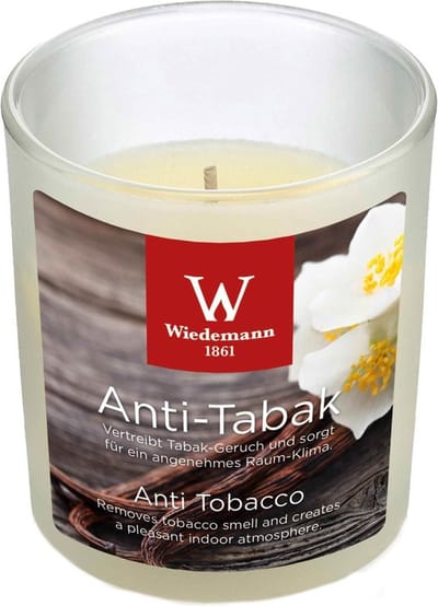 Trend Candles Geurkaars - in glas - Anti tabac aroma - 25 branduren - 7 x 8 cm - woondecoratie - kaarsen