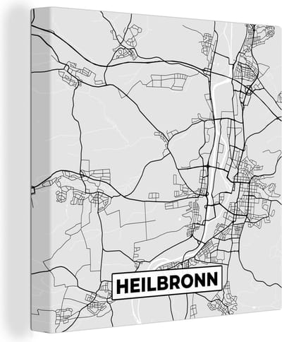 Canvas Schilderij Kaart - Stadskaart - Plattegrond - Duitsland - Heilbronn - 20x20 cm - Wanddecoratie