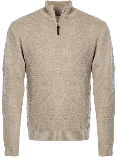 Carisma Heren Trui Opstaande Kraag Gebreid Motief Beige 7984 - XXL