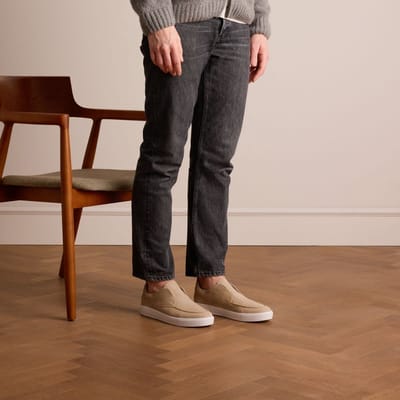 Manfield - Heren - Beige suède loafer - Maat 40