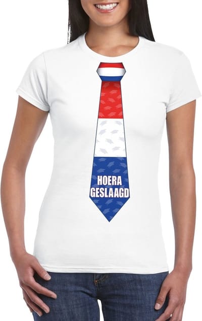 Geslaagd t-shirt wit met stropdas dames S