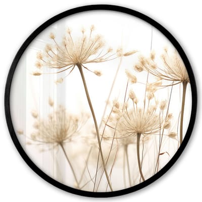 Poster in lijst Rond - Fotolijst 40x40 cm - Posters - Bloemen - Wit - Zonlicht - Ronde posterlijst zwart - Decoratie - Wanddecoratie woonkamer - Muurdecoratie slaapkamer