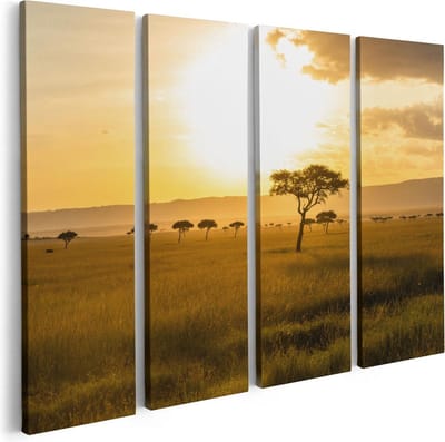 Artaza Canvas Schilderij Vierluik Zonsondergang In De Savanne - 80x60 - Foto Op Canvas - Canvas Print