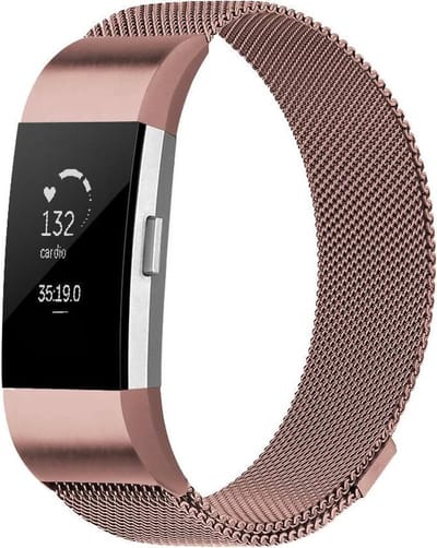 By Qubix - Compatible Fitbit bandje - Geschikt voor fitbit Charge 2 milanese bandje - Maat: Large - Rosé goud - Horlogeband - smartwatchbandje