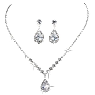 Bruids set- ketting- oorbellen- Emine- zilverkleur- Charme Bijoux