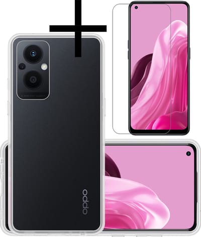 Hoesje - Met Screenprotector - Geschikt voor OPPO Reno 8 Lite - Sterk & Shockproof - Back Cover - Siliconen Case - Telefoon Hoes - Transparant