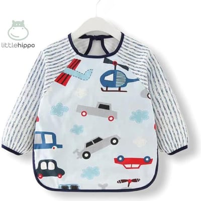 Kinderschort 'Car' lange mouwen - Slab met mouwen - Slabbetje Little hippo - Waterproof - Knutselen - Kliederschort - 12-36 Maanden