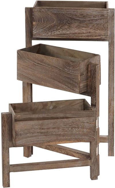 Plantenrek T275, staande plantenbak, 65x108x15cm, hout shabby-look vintage ~ bruin