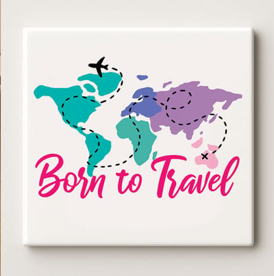 Born to Travel Tegel – Kleurrijke Wereldkaart Avontuur Wanddecoratie – Keramische Tegel 15 × 15 cm