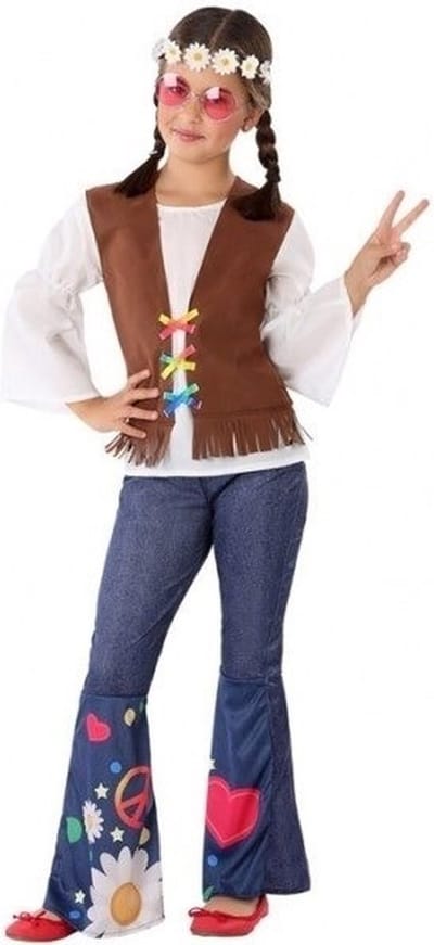 Hippie/Flower Power kostuum - meisjes - verkleedkleding jaren 60 -sixties Carnavalskleding 140