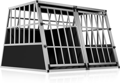 Honden Transportbox - Hondenkooi Auto - Veilig Vervoeren - Afsluitbare Deuren - 97x90x70 cm - Zwart Zilver
