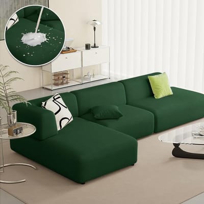 Housse de canapé imperméable, couleur unie, élastique, pour salon, décoration de la maison, fauteuil de canapé en forme de L, 1/2/3/4 places 4 Seater 235-300cm vert foncé