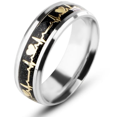Hartslag Ring met Carbon Inleg - Staal - Ringen Heren Dames - Papa Cadeau Voor Mannen - Vaderdag