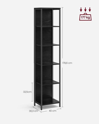 Questyr - 6-verdiepingen Boekenkast - Met Verstelbare Ledverlichtingsplank - Met Stalen Frame