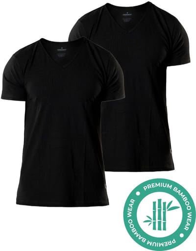 SQQUADD® Bamboe T-Shirt Heren - Regular fit - V-hals - Maat S - 2-pack - Zijdezacht en Ademend - Anti Zweet T-Shirt - Ondershirt Heren - Zwart