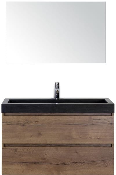 Maxx XL Badmeubelset 100 cm - Tabacco - Wastafel Lucca 1 Kraangat met Spiegel