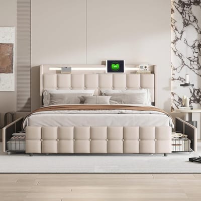 Tweepersoonsbed 180x200 met Opbergruimte, USB-Oplaadfunctie en LED-hoofdeinde