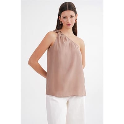 Asymmetrische Kraag Accessoire Gedetailleerde Top
