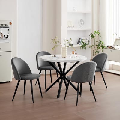 Luxe Velvet Eetkamerstoelen Set van 2 met Ergonomische Rugleuning en Metalen Poten – Grijs – 44x47x80 cm