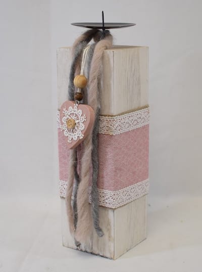 ZoeZo Design - Kaarsenhouder - kandelaar - Ibiza - Boho - H 30 x 8 x 8 cm - hout - wit - roze