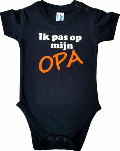 Zwarte romper met "Ik pas op mijn opa" - 6 maanden - grootvader, babyshower, zwanger, cadeautje, kraamcadeau, grappig, geschenk, baby, tekst