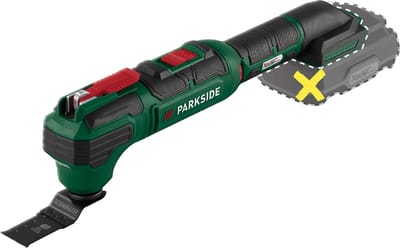 PARKSIDE® Multigereedschap 20V zonder accu - Multitool - Toerental: max. 20.000 tpm - Techniek: oscillerend - Inclusief 1x HCS-invalzaagblad, 1x diamantzaagblad, 1x schraapmes, 1x delta-slijpplaat, 1x adapter voor stofafzuiging en 6x slijpbladen