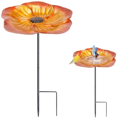 Dailygoods - Vogelbad - Staand vogelbad voor wilde vogels - Winterbestendig - Oranje - Decoratieve tuinaccessoire - Geschikt voor tuinen en terrassen
