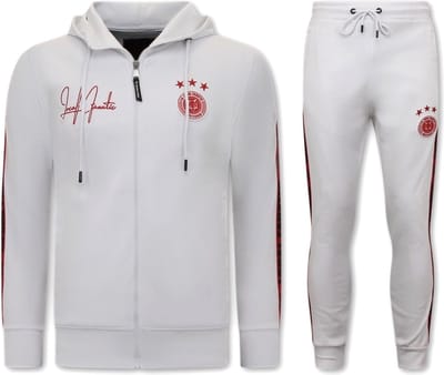 Mannen Trainingspak - Hooded Ribbon - Wit / Rood