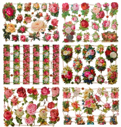 Poëzieplaatjes - 6 vellen - plaatjes - hobby - creatief - decoupage - knutselen - scrapboek - met ROZEN