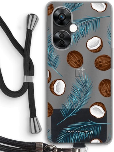 Case Company® - Hoesje met koord geschikt voor OnePlus Nord CE 3 Lite hoesje met Koord - Kokosnoot - Telefoonhoesje met Zwart Koord - Bescherming aan alle Kanten en Over de Schermrand
