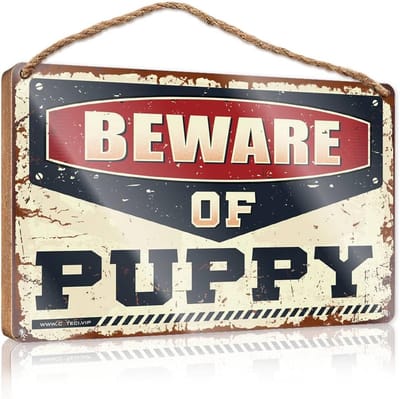 Houten Welkom Decoratie - Huisbord Hanger - Voordeur Versieren - Uniek Puppy Ontwerp - 23 x 35 cm - Bruin