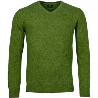 Baileys Trui V-Neck Lambswool Uni Color Single Knit Grasgroen / male
