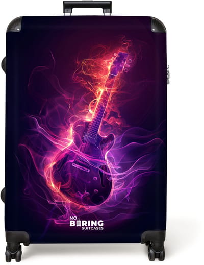 NoBoringSuitcases.com® - Koffer groot - Reiskoffer lichtgewicht - Gitaar - Vuur - Muziek - Rolkoffer met 4 wielen - Grote trolley XL - 98 liter bagage
