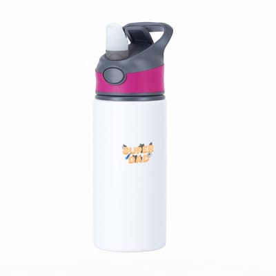 Hacebo® - super dad waterfles met rietje roze - Vader - papa - Vaderdag - cadeau - verjaardag - kado - water fles - 650ML