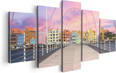 Artaza Canvas Schilderij Vijfluik Willemstad Gekleurde Huisjes in Curaçao - 100x50 cm - Wanddecoratie Woonkamer - Schilderijen - Muurdecoratie