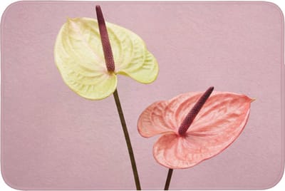 Badmat 90x60 cm - Antislip - Bloemen - Anthuriums - Geel - Roze - Badmatten voor badkamer - Badkamermat - Douchemat - Badkamer mat