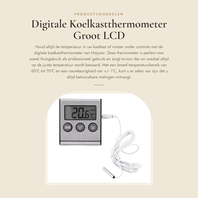 Dailygoods - Digitale Koelkastthermometer - Groot LCD Display - Alarm voor Hoge en Lage Temperaturen - Nauwkeurige Metingen - Temperatuurmeter - Gesch...