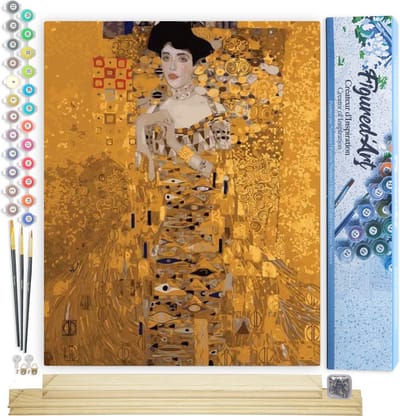 Figured'Art Schilderen op Nummer Volwassenen canvas Mevrouw Bauer Klimt - Handwerk acrylverf Kit DIY Compleet - 40x50cm met DIY houten lijst